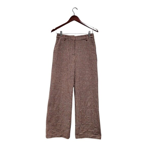 ModCloth Women's Brown Wide Leg Geometric Wool Blend Retro Trouser Pants Sz 2 - Picture 1 of 16
